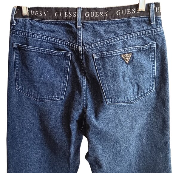 Vintage Men's Guess Jeans 33x34 SPELL OUT WAISTBAND 1990's Made In USA Logo USA